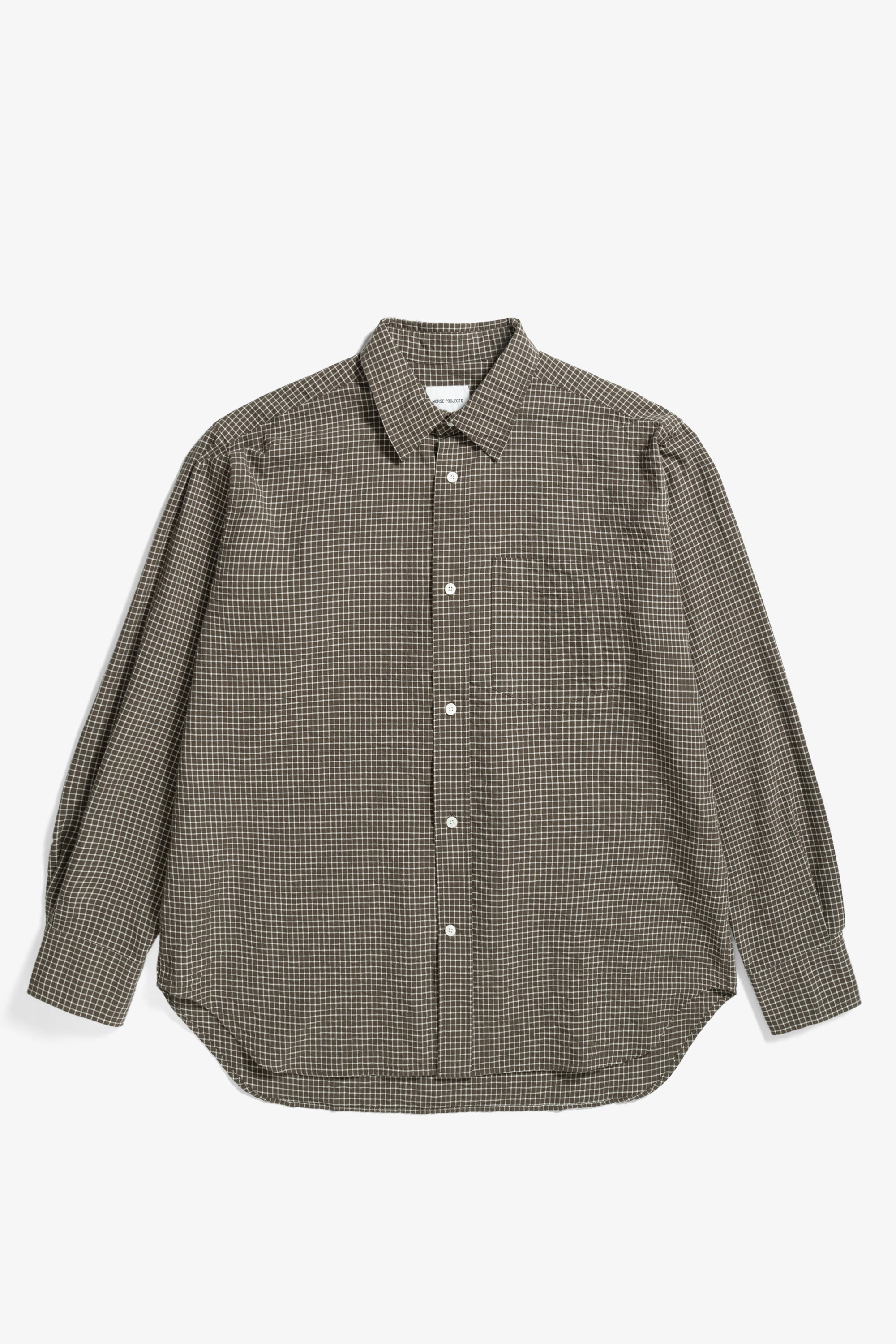 Chemise - Une chemise ajustée, au corps plus large, confectionnée dans un mélange de coton texturé à carreaux teints en fil - Une chemise ajustée, au corps plus large, confectionnée dans un méla…