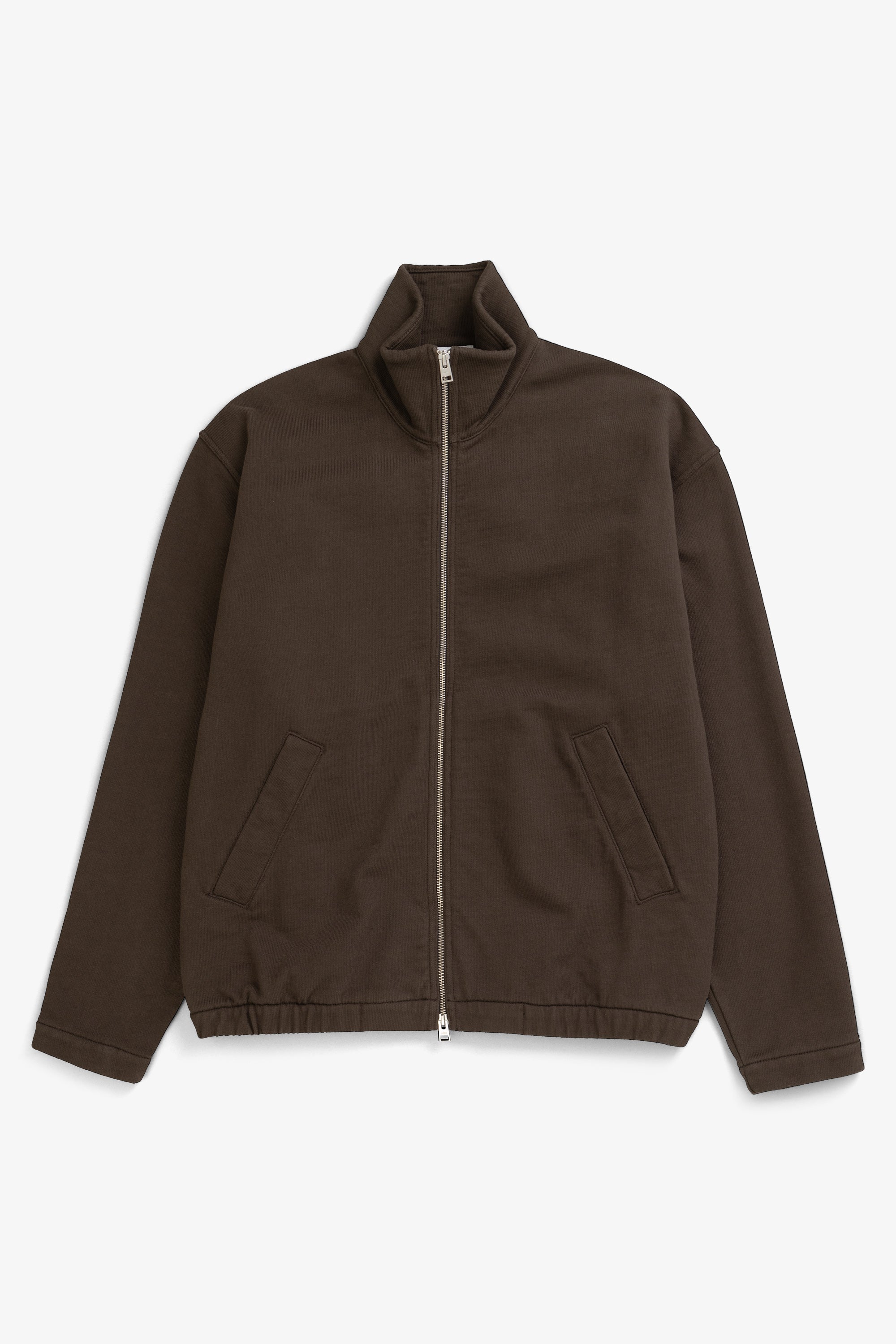 Veste de survêtement en molleton bio décontractée – Une veste de survêtement à la coupe décontractée avec manches montées, confectionnée en molleton de coton biologique épais.