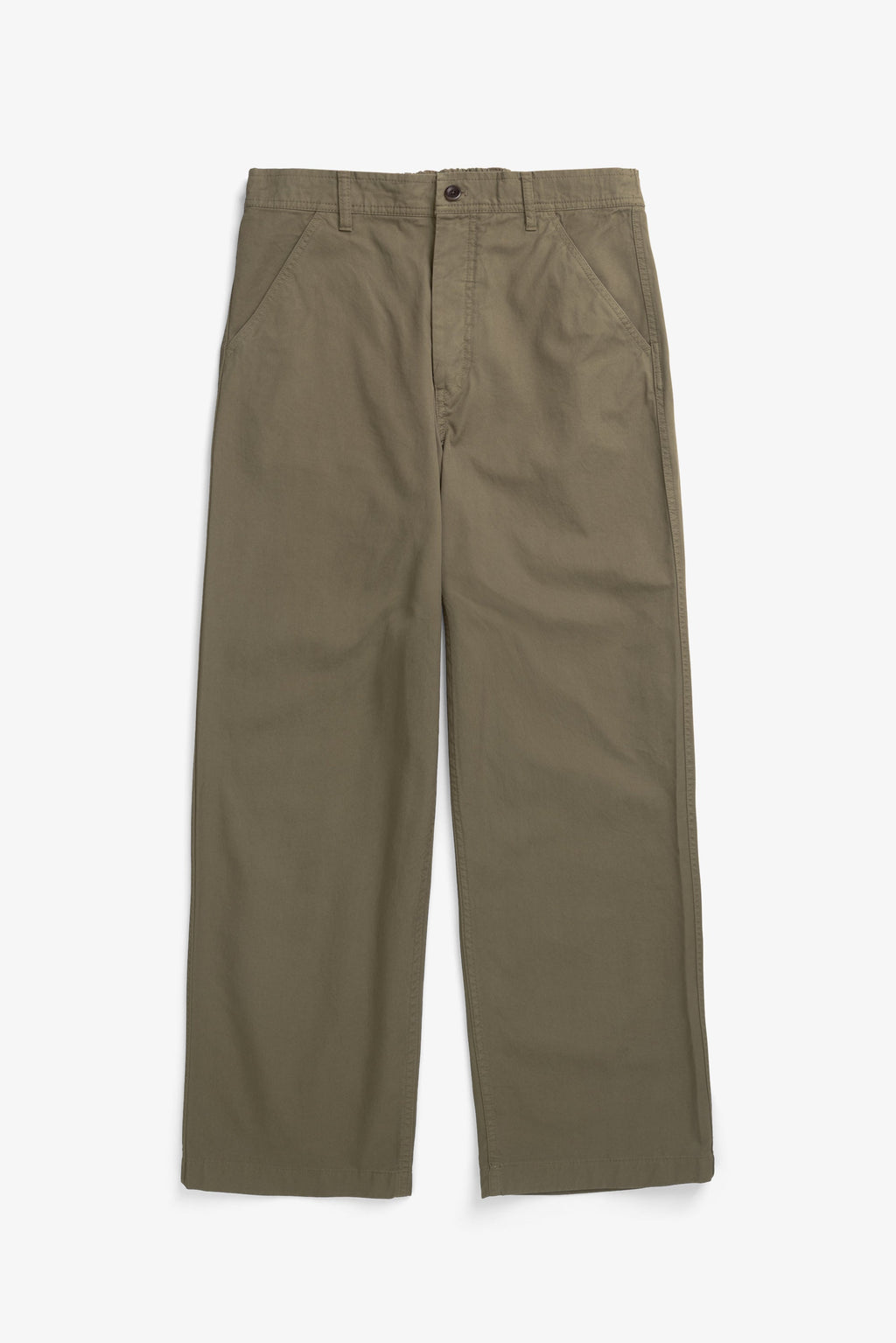 Pantalon relax en sergé de coton – Un pantalon élastiqué décontracté à jambe large, confectionné en sergé léger et teint en pièce pour une couleur riche.