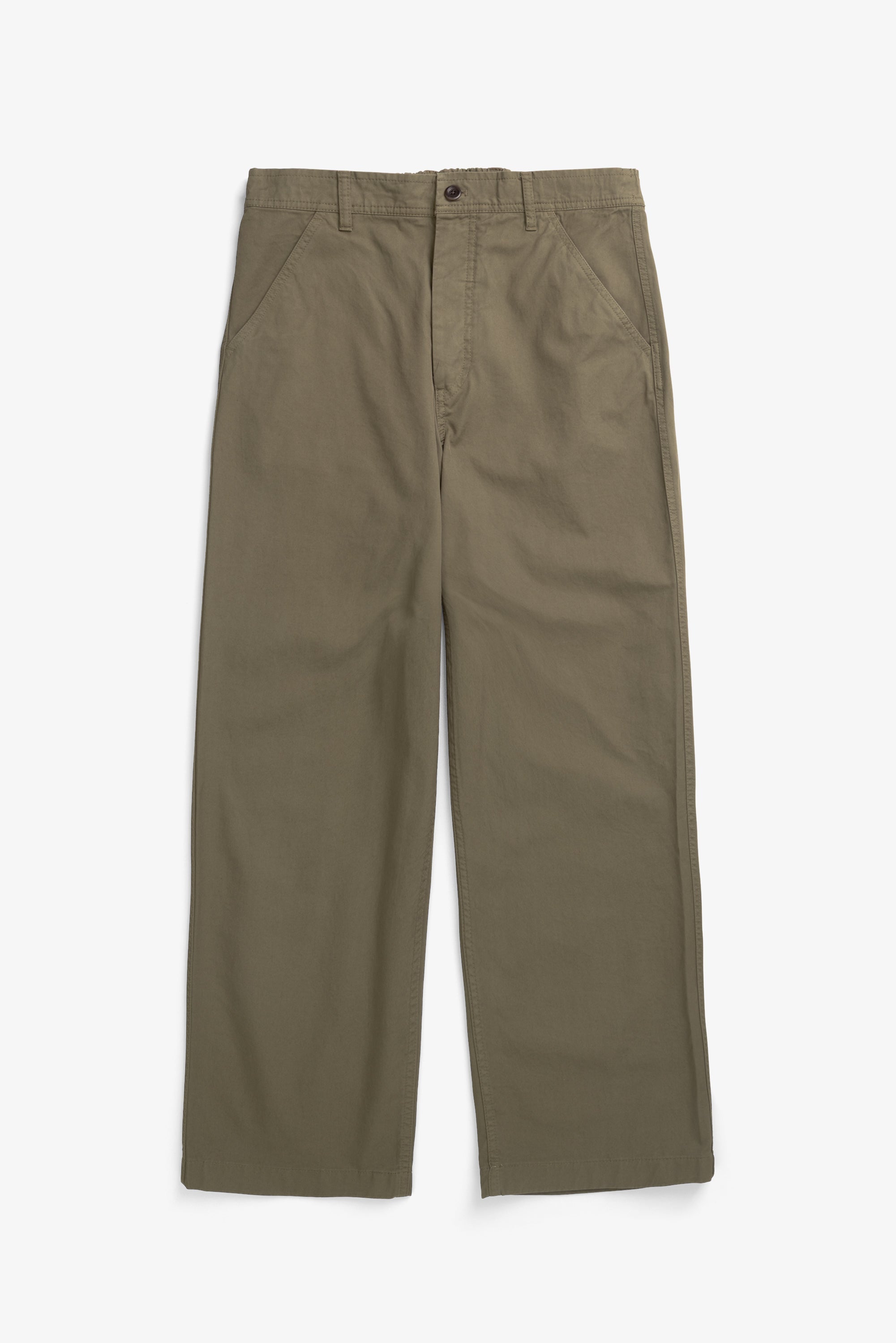 Pantalon relax en sergé de coton – Un pantalon élastiqué décontracté à jambe large, confectionné en sergé léger et teint en pièce pour une couleur riche.