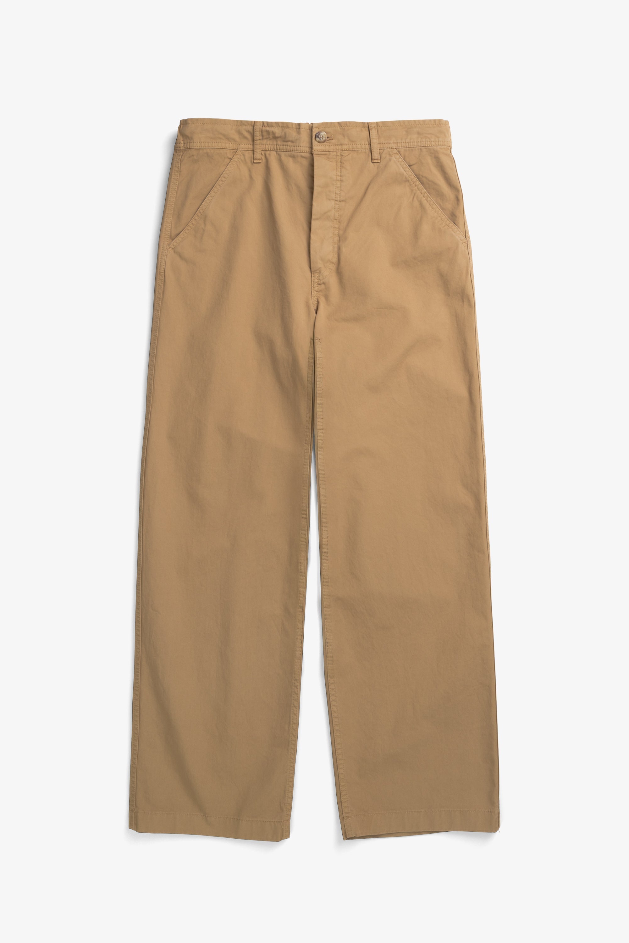 Pantalon en sergé de coton décontracté - Un pantalon élastiqué décontracté, avec une jambe large, confectionné en sergé léger et teint en pièce pour une couleur riche.