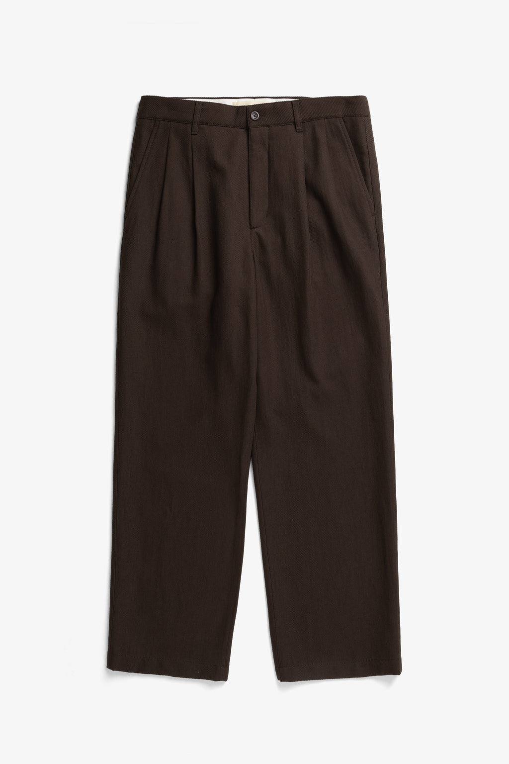 Pantalon plissé décontracté en sergé de coton et lin – Un pantalon ajusté à coupe décontractée, avec une jambe ample et des doubles plis sur le devant, confectionné à partir d'un…